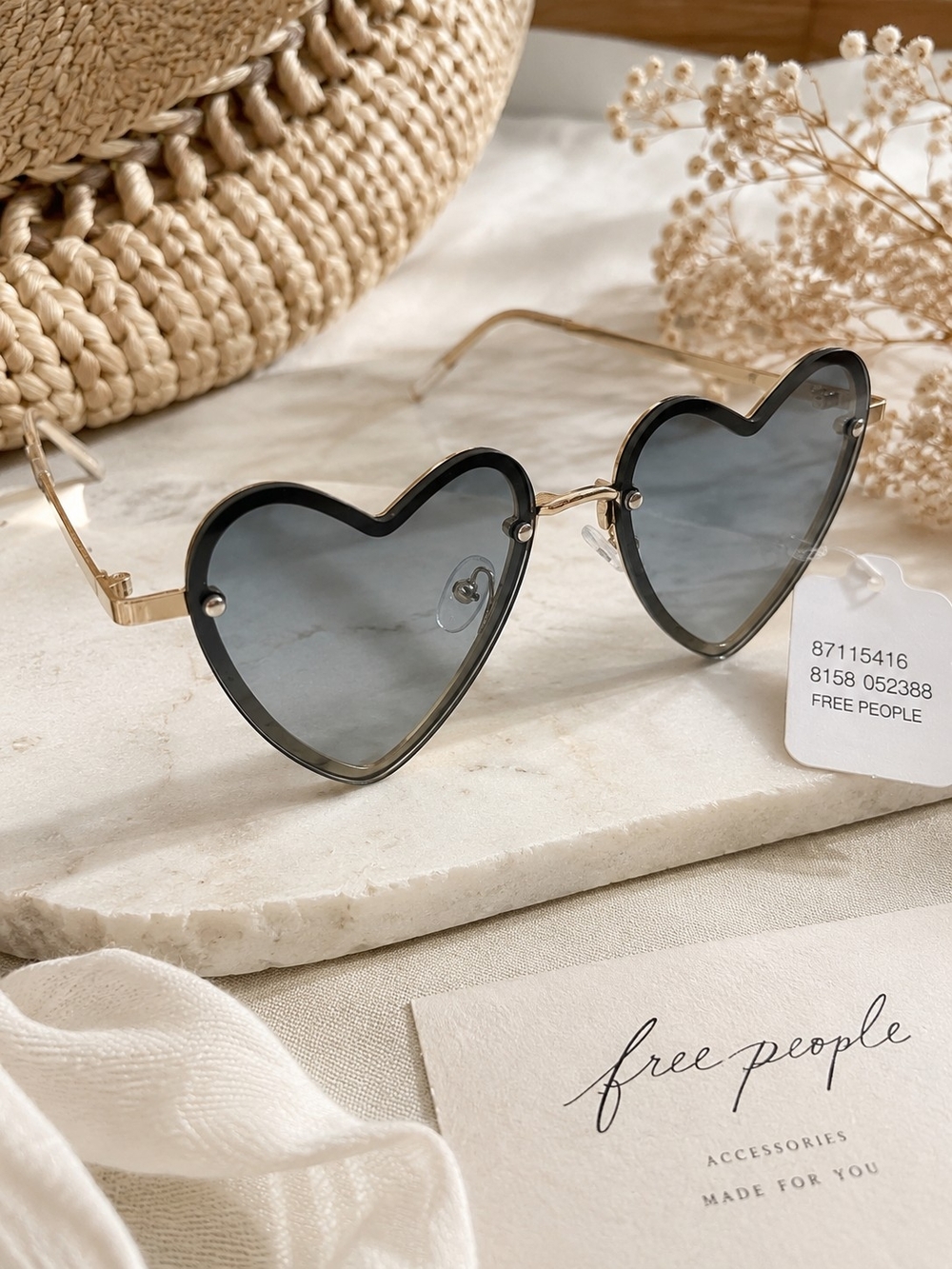 Free People Heart Shaped Sunglasses Gold Smoke Tinted Y2K NWT